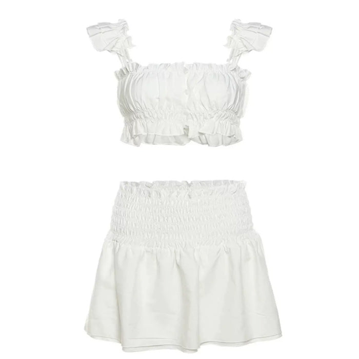 WHITE TWO-PIECE SMOCKED SET FOR WOMEN