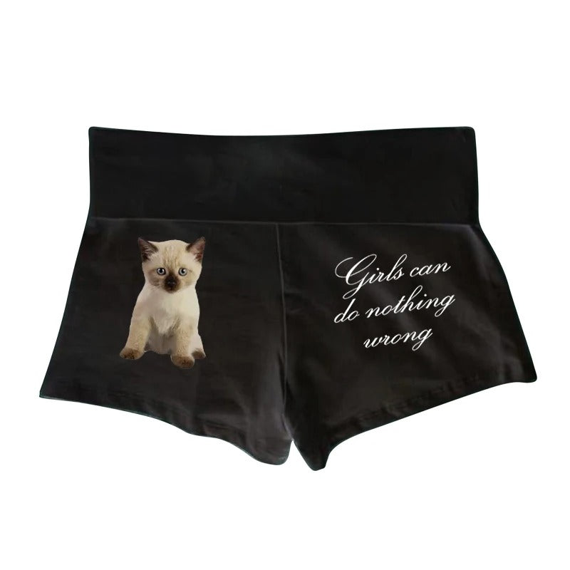 WHITE WRONG KITTEN SHORTS WITH CAT AND TEXT DESIGN