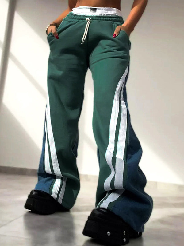 WIDE-LEG BLACK SWEATPANTS WITH STRIPE ACCENT - LOOSE FIT STREET STYLE