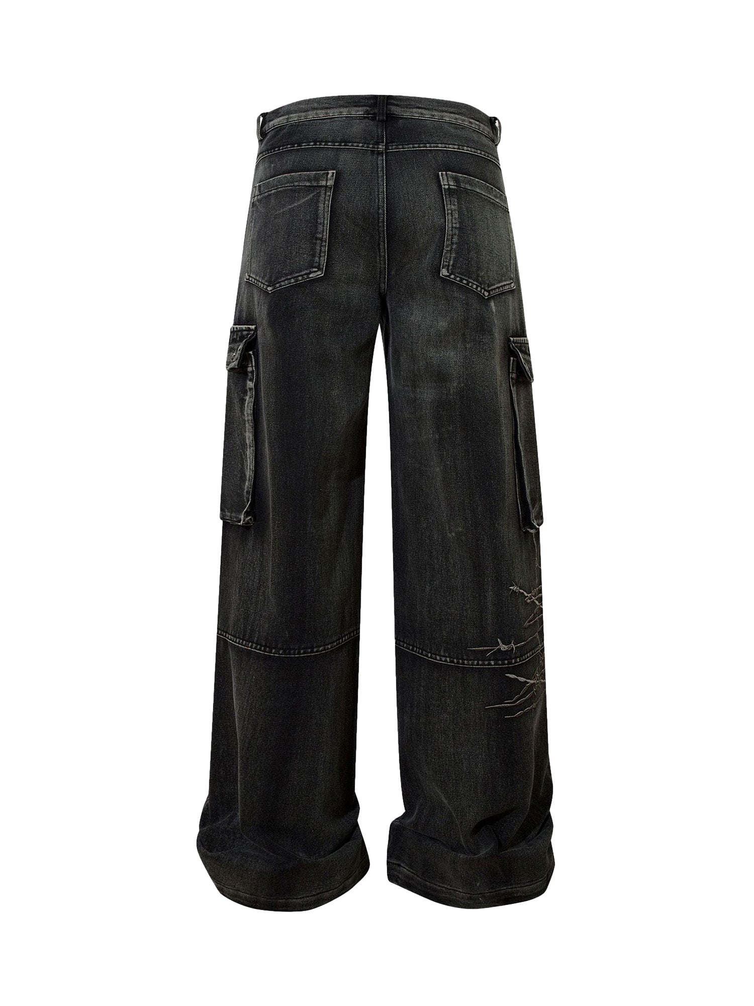 WIDE-LEG CARGO JEANS BLACK MID WAIST WIDE FIT