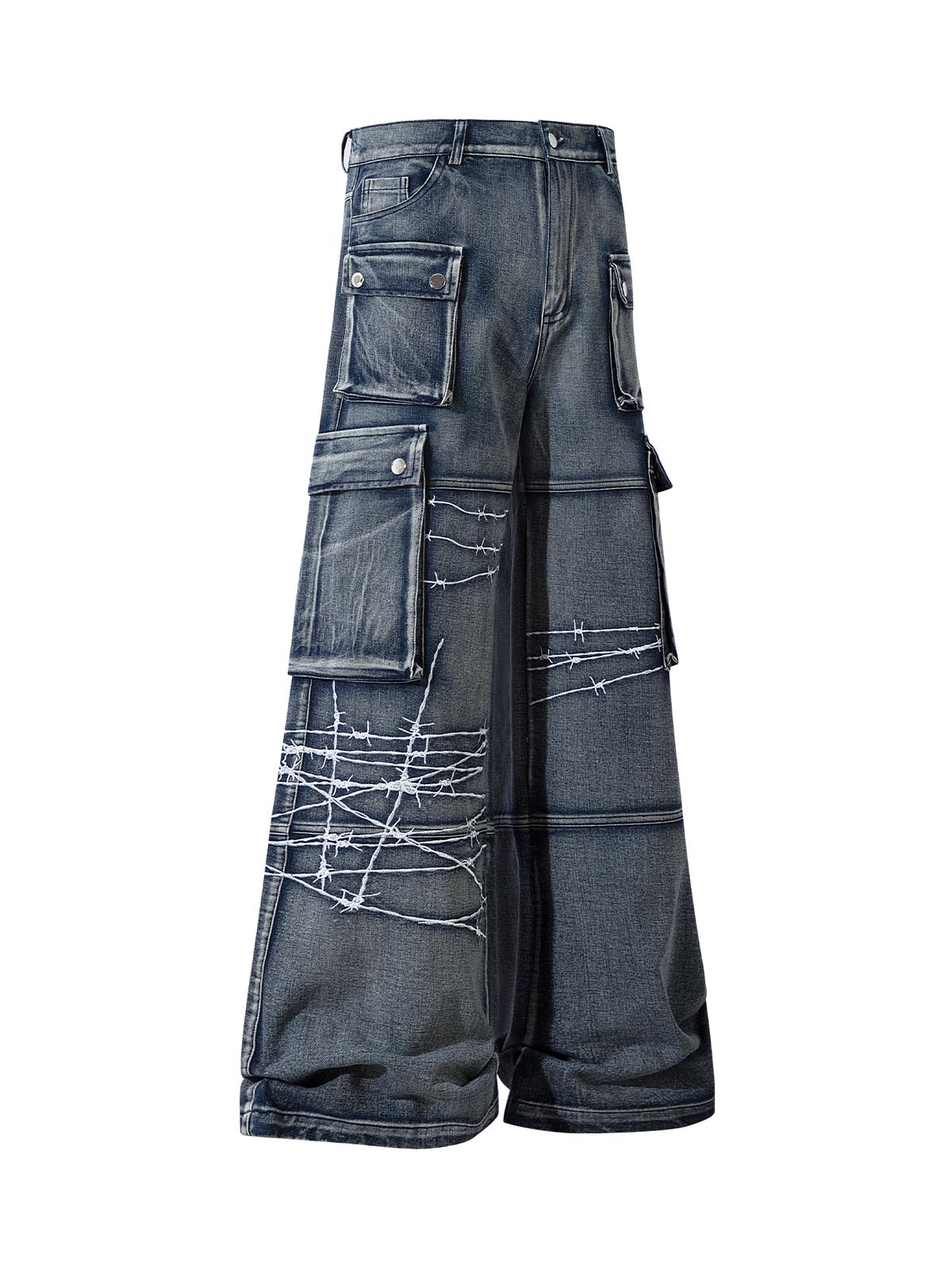 WIDE-LEG CARGO JEANS BLACK MID WAIST WIDE FIT