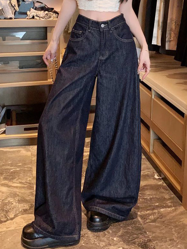 WIDE-LEG DARK DENIM JEANS BOYFRIEND JEANS