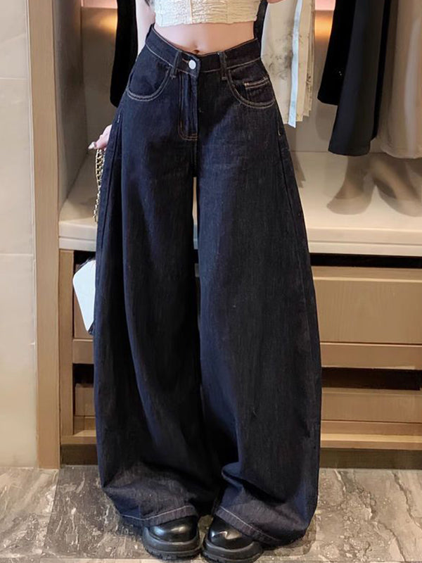 WIDE-LEG DARK DENIM JEANS BOYFRIEND JEANS