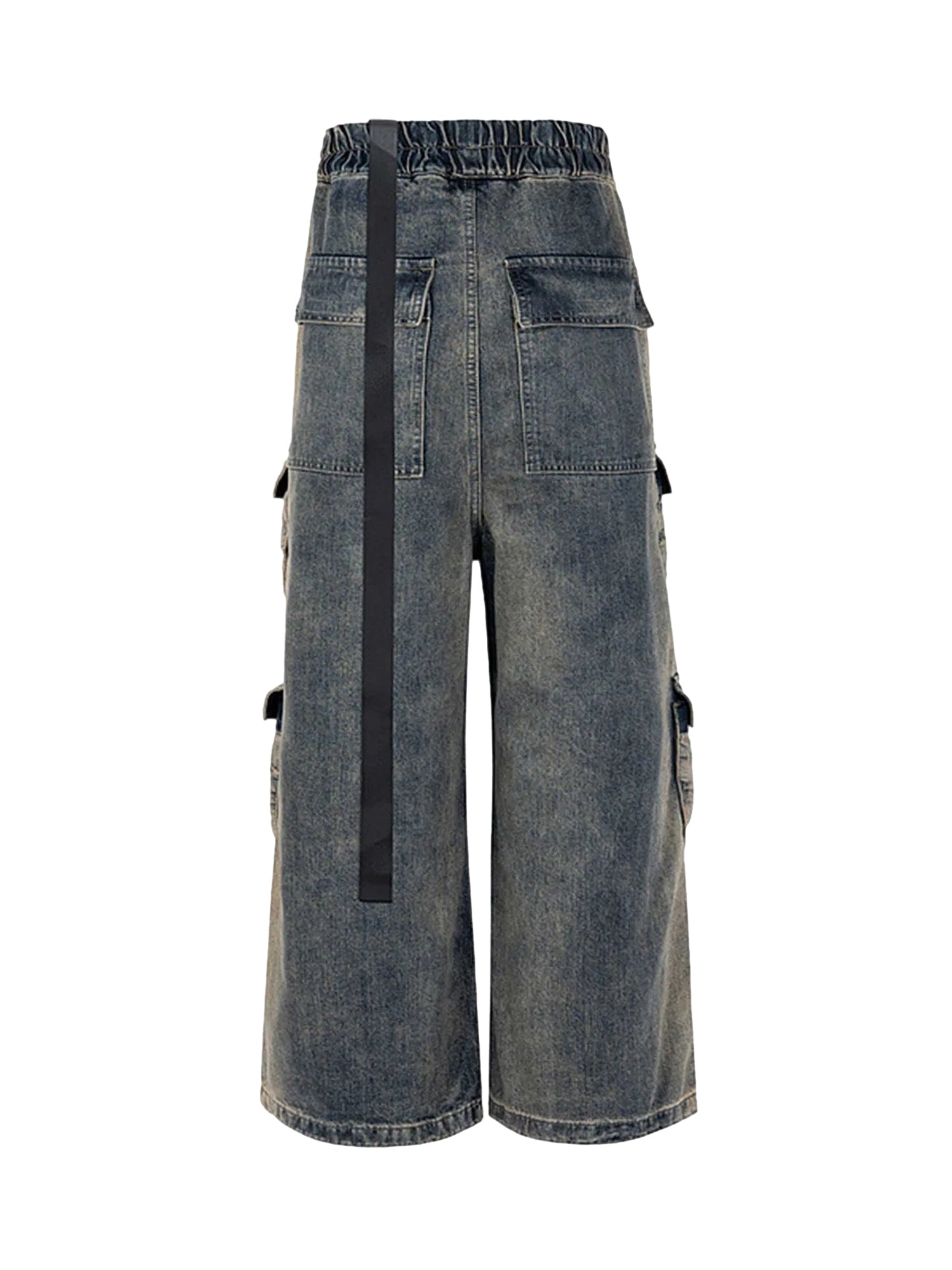 WIDE-LEG DENIM CARGO PANTS TRENDY STRAIGHT LEG CASUAL