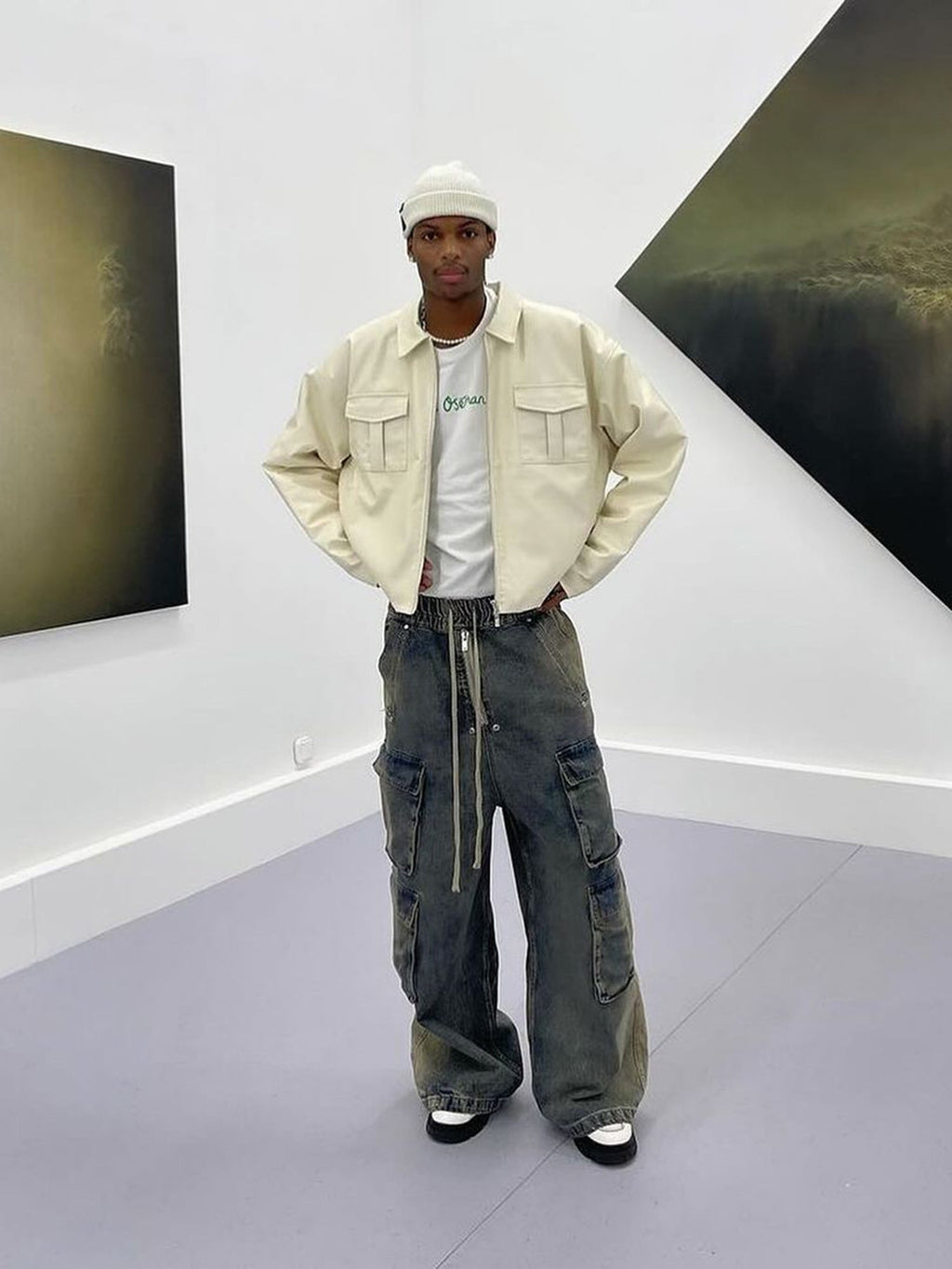 WIDE-LEG DENIM CARGO PANTS TRENDY STRAIGHT LEG CASUAL