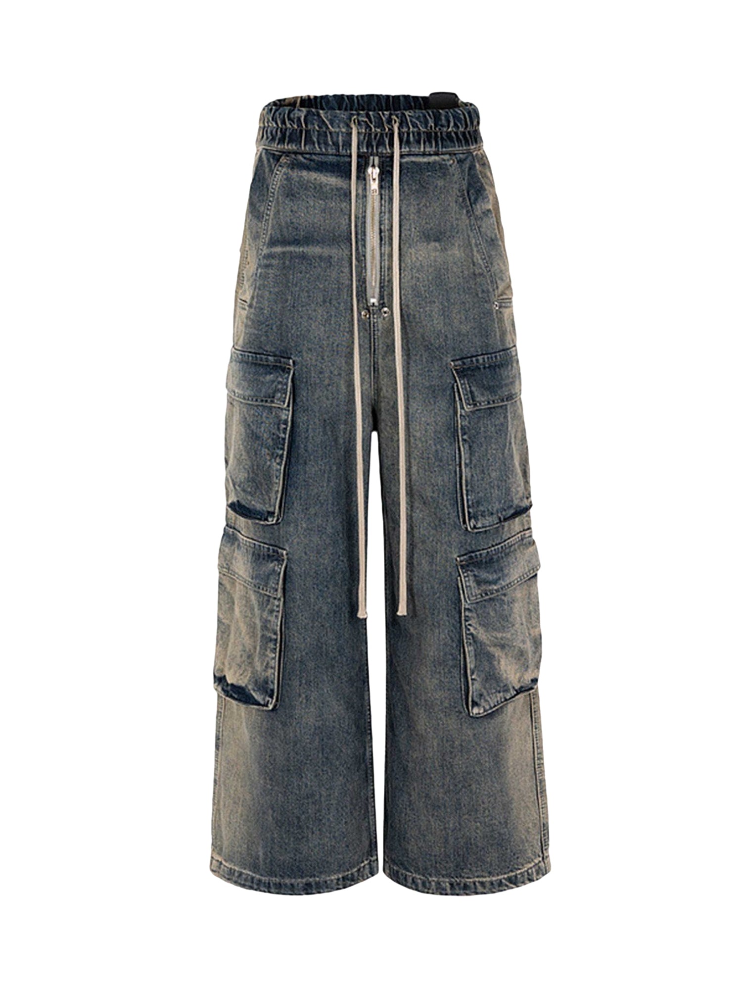 WIDE-LEG DENIM CARGO PANTS TRENDY STRAIGHT LEG CASUAL