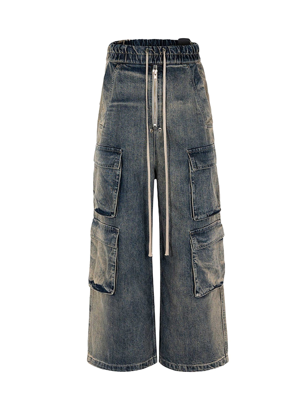 WIDE-LEG DENIM CARGO PANTS TRENDY STRAIGHT LEG CASUAL