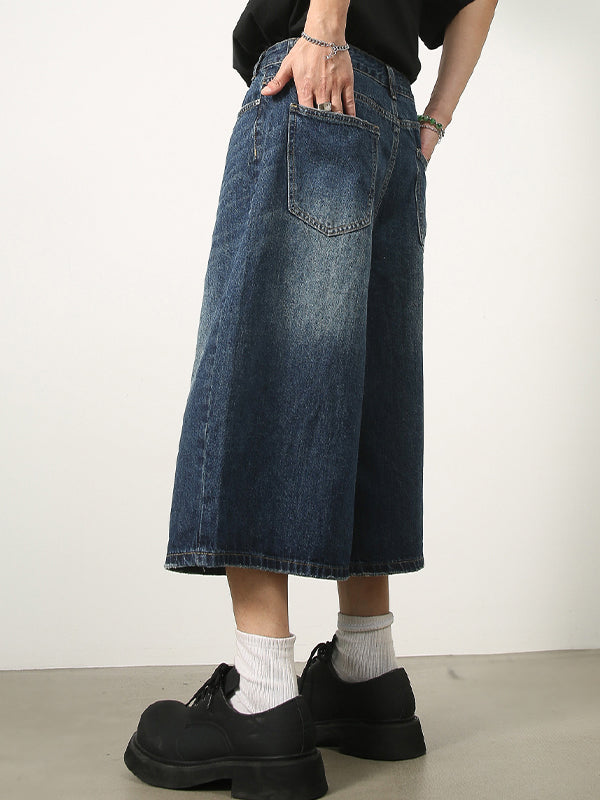 WIDE-LEG DENIM CULOTTES WITH WHISKER TEXTURE WASH