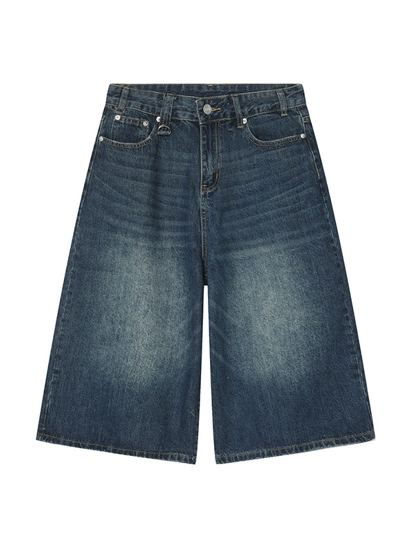 WIDE-LEG DENIM CULOTTES WITH WHISKER TEXTURE WASH