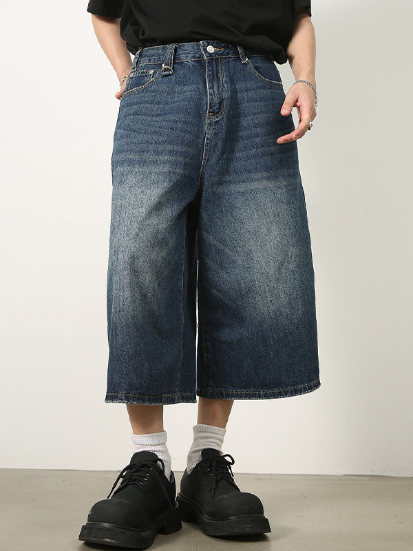 WIDE-LEG DENIM CULOTTES WITH WHISKER TEXTURE WASH