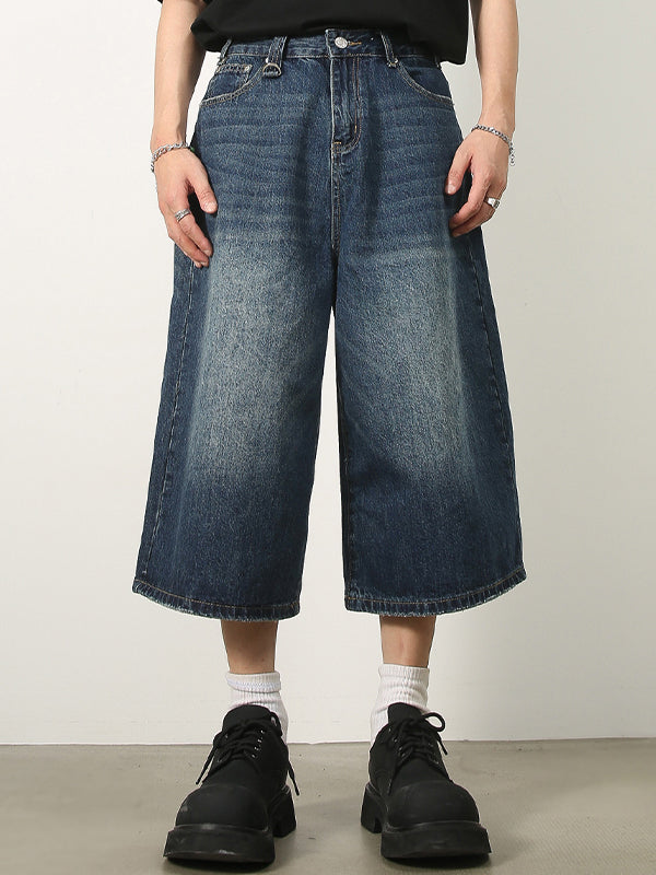 WIDE-LEG DENIM CULOTTES WITH WHISKER TEXTURE WASH