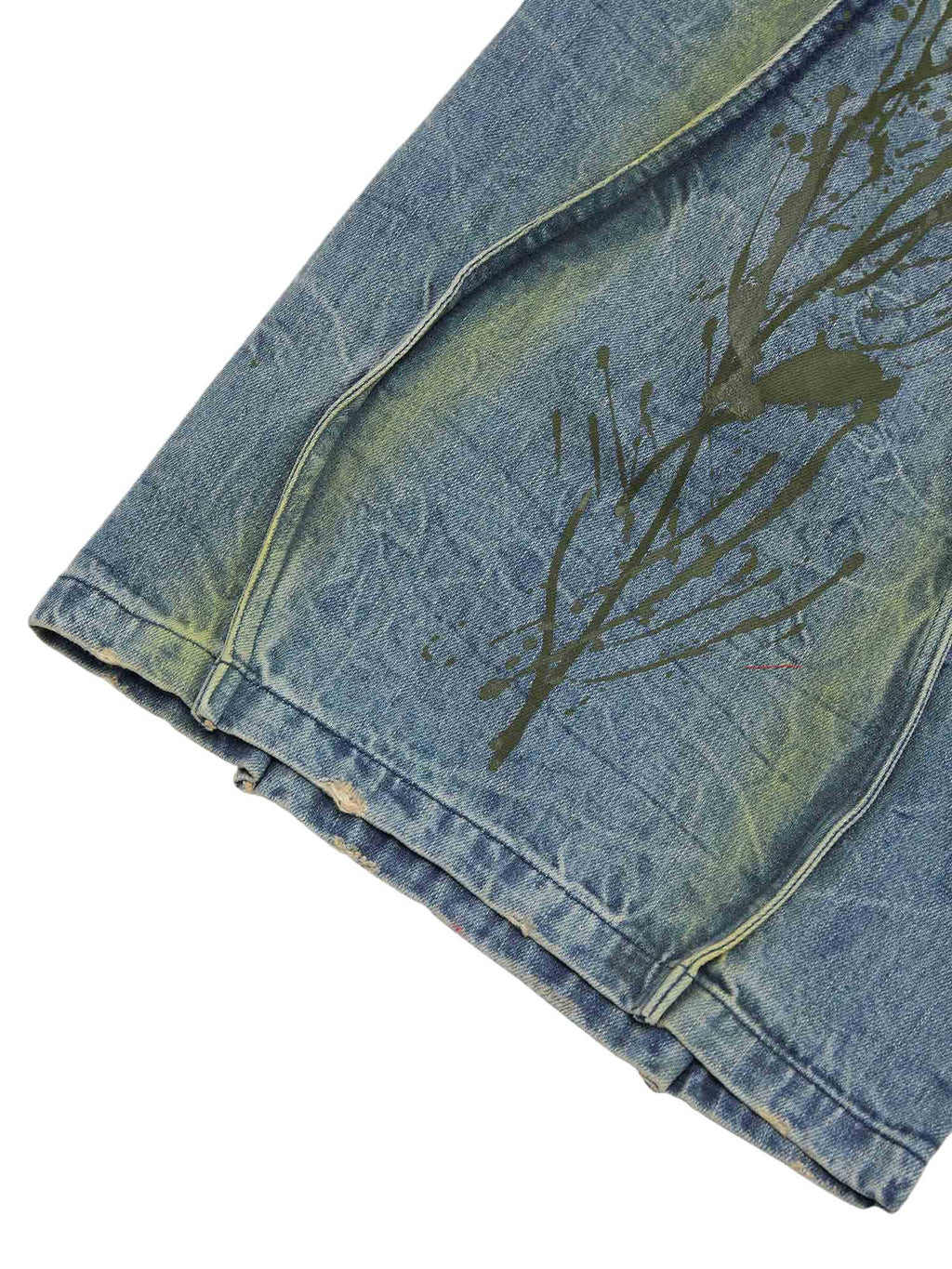 WIDE-LEG DENIM PANTS WITH TREE BRANCH DESIGN MID WAIST PLEATED