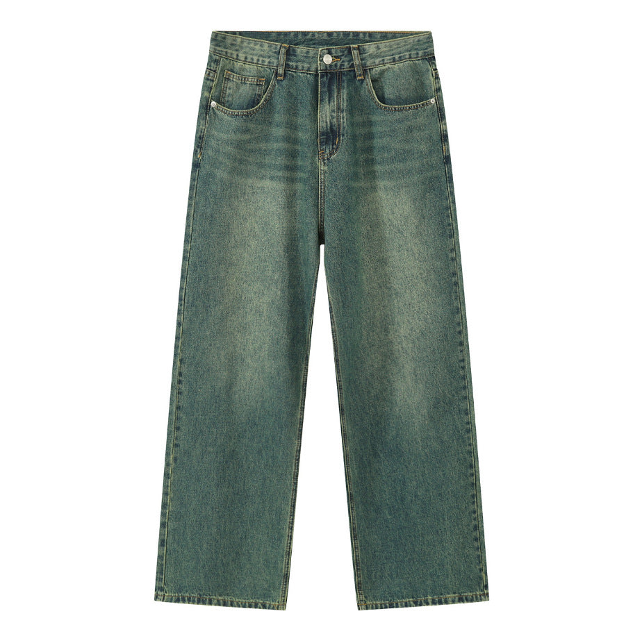 WIDE-LEG FADED BLUE JEANS DENIM JEANS BAGGY STYLE