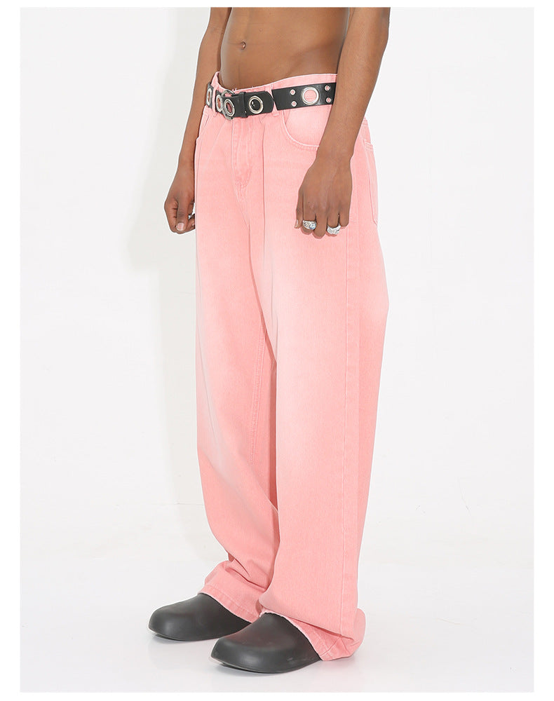 WIDE-LEG FADED BLUE JEANS DENIM JEANS BAGGY STYLE