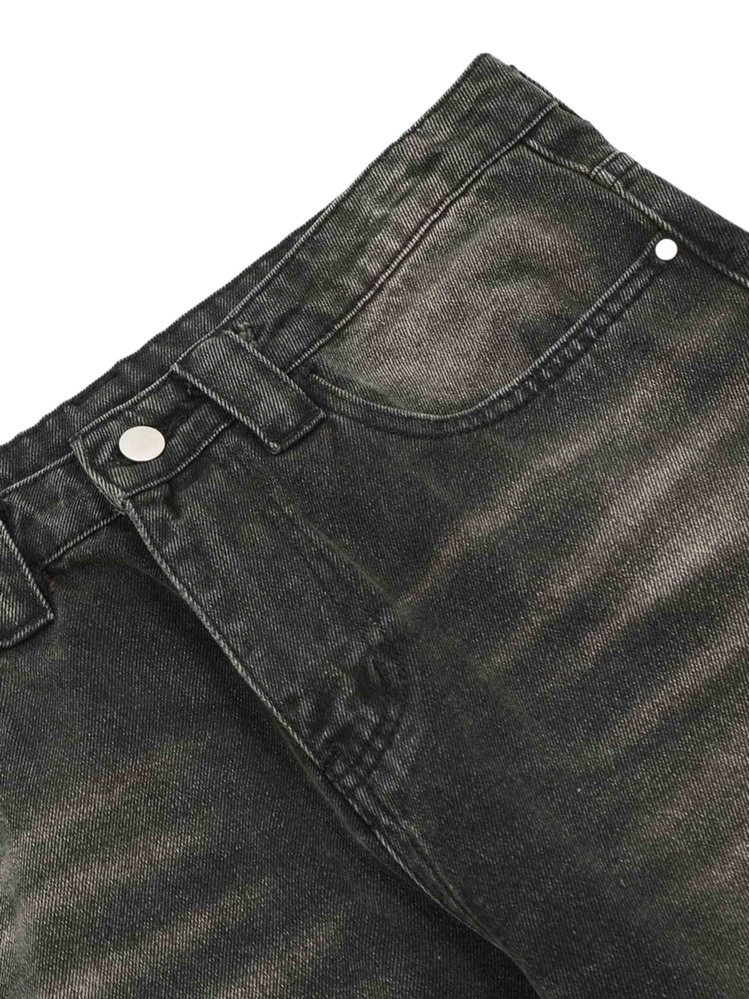 WIDE-LEG JEANS BLACK MID WAIST COTTON BLEND