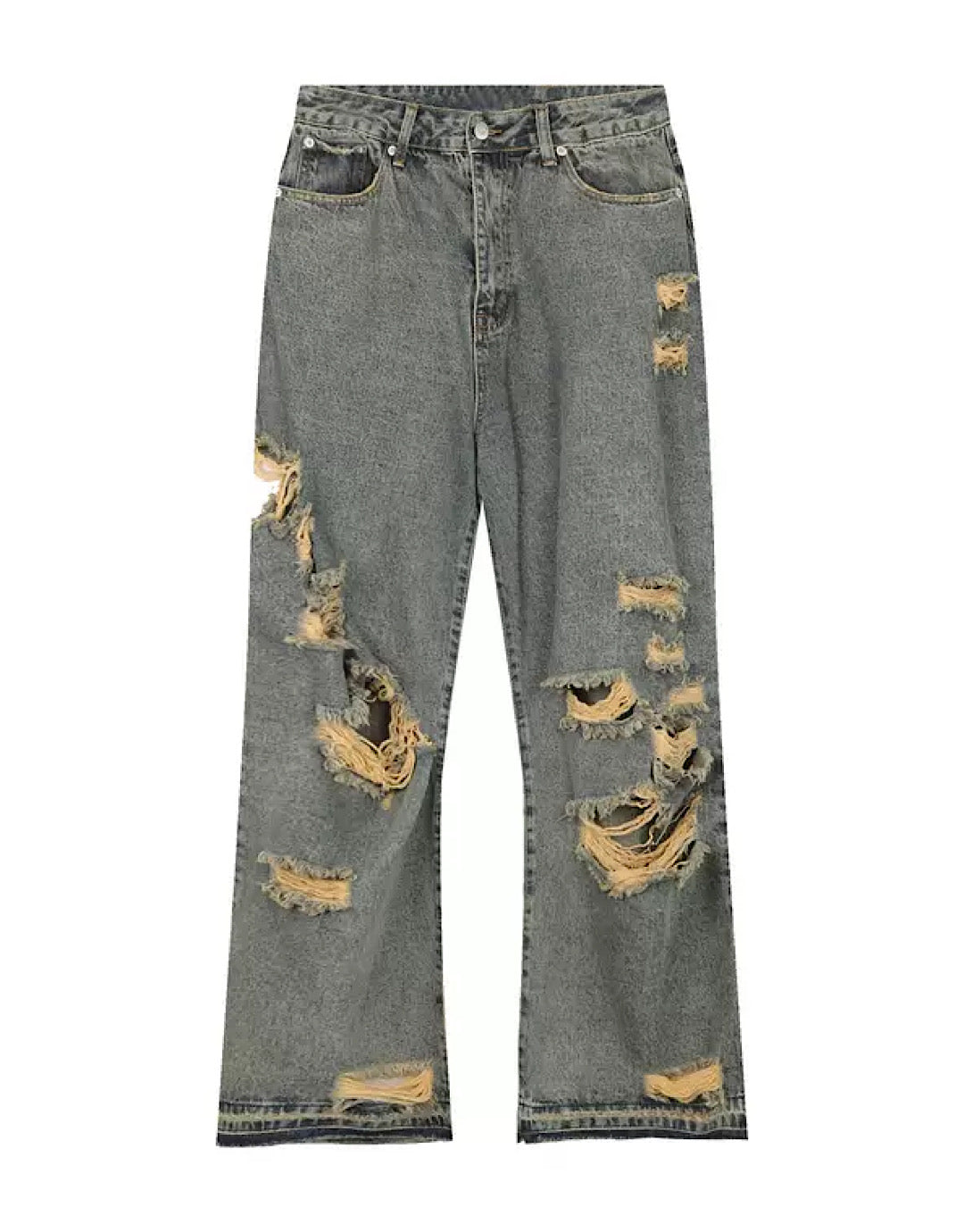WIDE-LEG JEANS DISTRESSED GRAY DAMAGE BAGGY JEANS