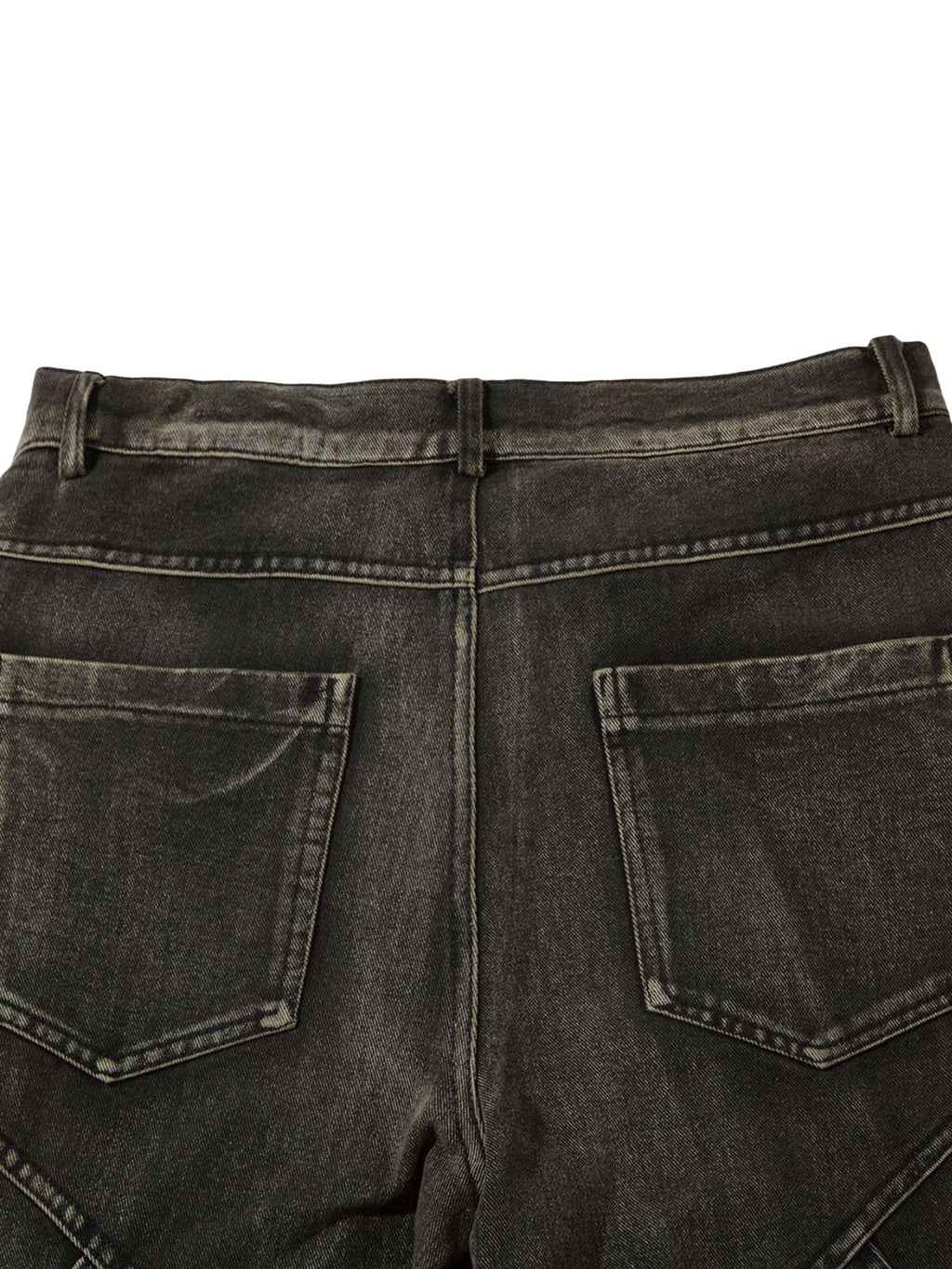 WIDE LEG JEANS WITH DECORATIVE STITCHING - BLACK MID WAIST LONG PANTS