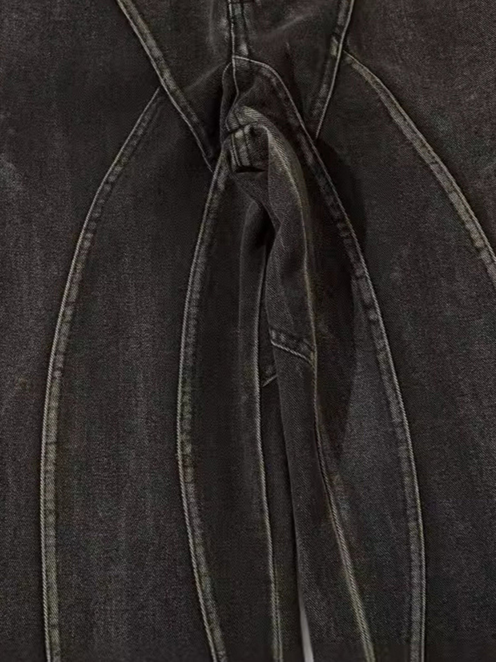 WIDE LEG JEANS WITH DECORATIVE STITCHING - BLACK MID WAIST LONG PANTS