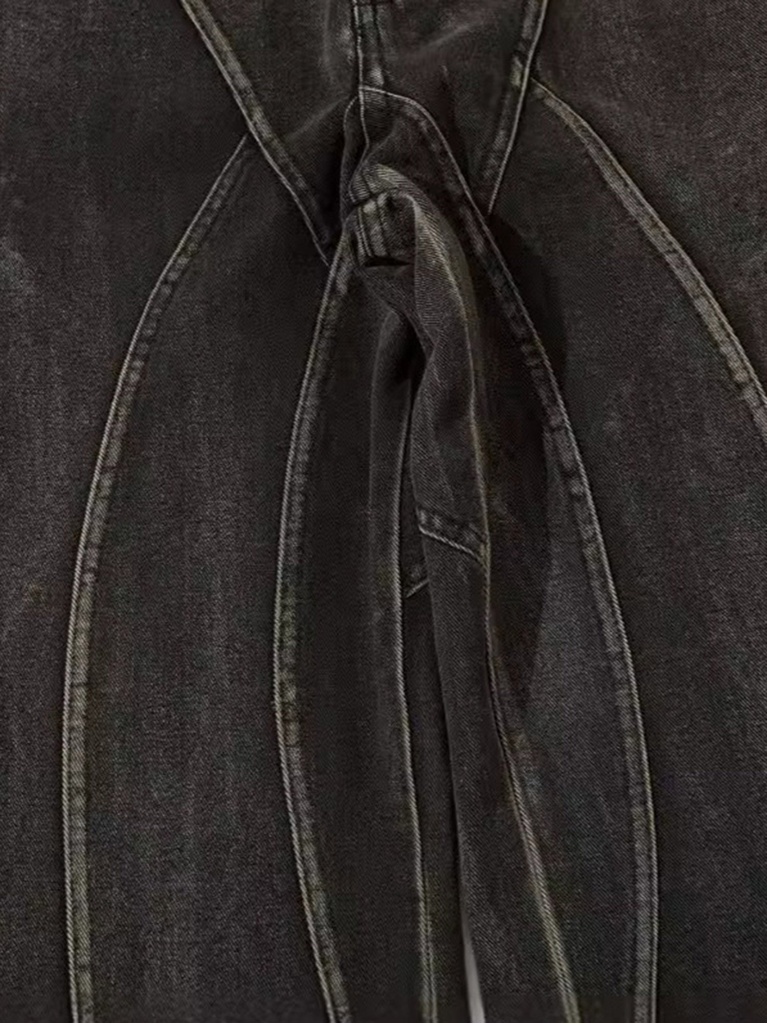 WIDE LEG JEANS WITH DECORATIVE STITCHING - BLACK MID WAIST LONG PANTS