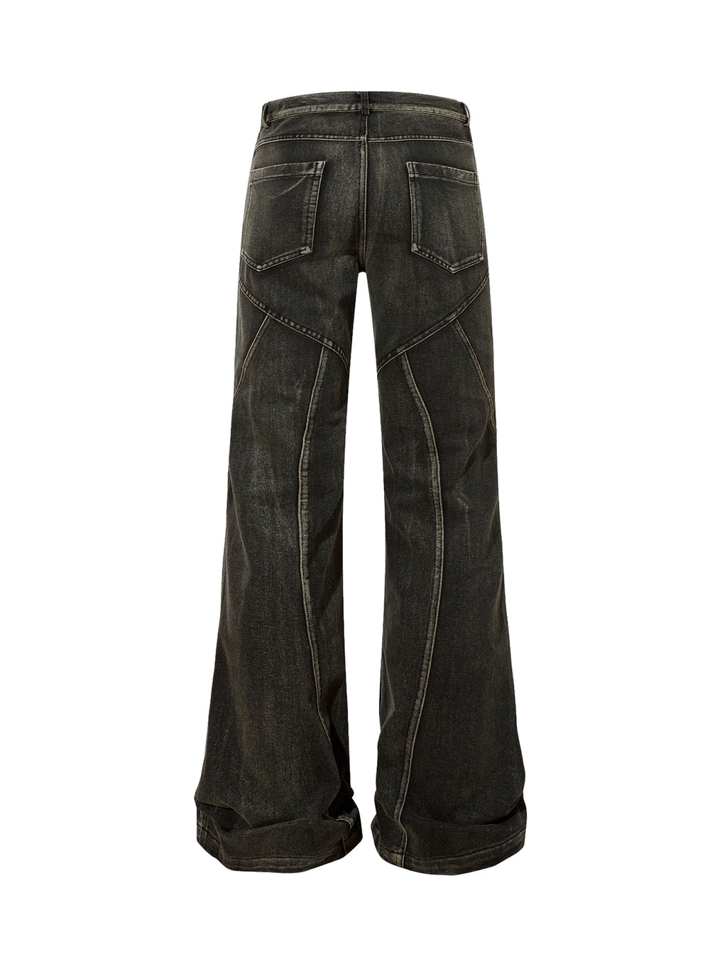 WIDE LEG JEANS WITH DECORATIVE STITCHING - BLACK MID WAIST LONG PANTS