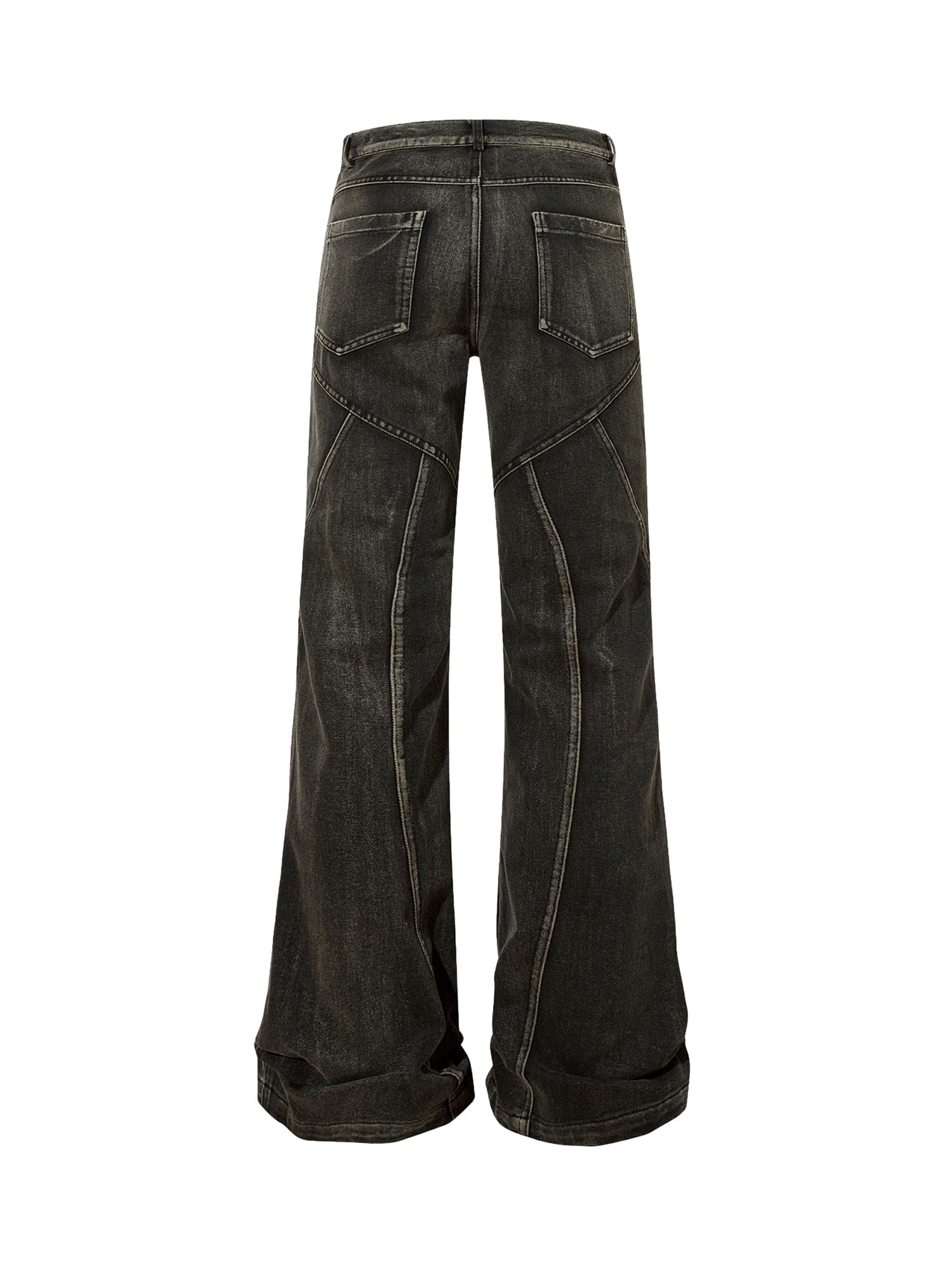 WIDE LEG JEANS WITH DECORATIVE STITCHING - BLACK MID WAIST LONG PANTS