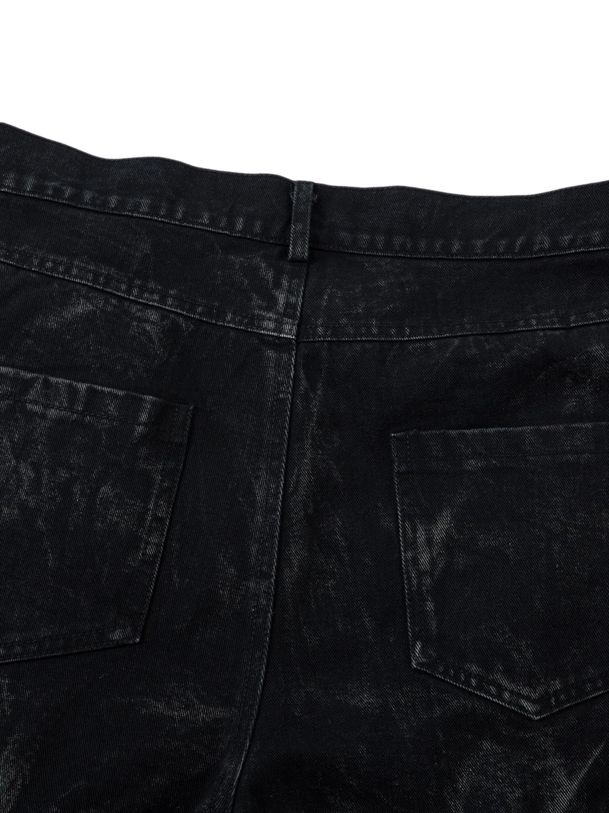 WIDE-LEG PANTS - BLACK TEXTURED PLEATED BAGGY JEANS