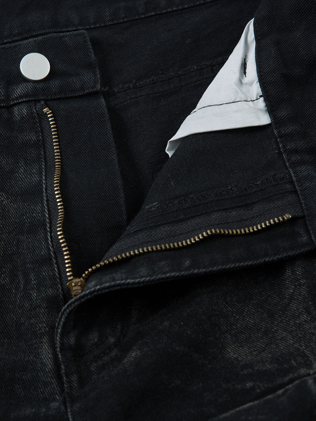 WIDE-LEG PANTS - BLACK TEXTURED PLEATED BAGGY JEANS