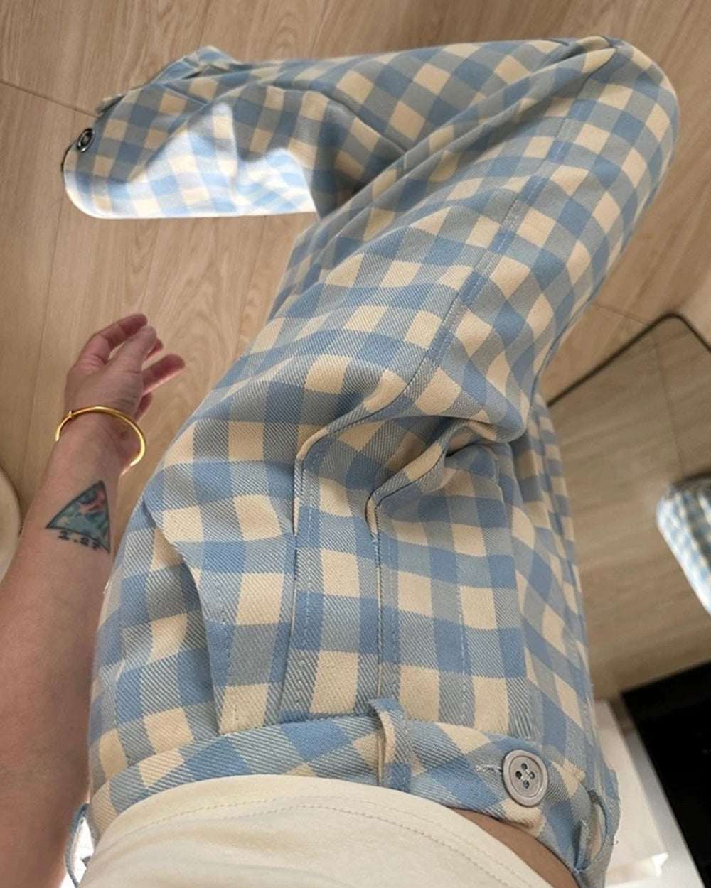 WIDE-LEG PANTS BLUE GINGHAM CHECK