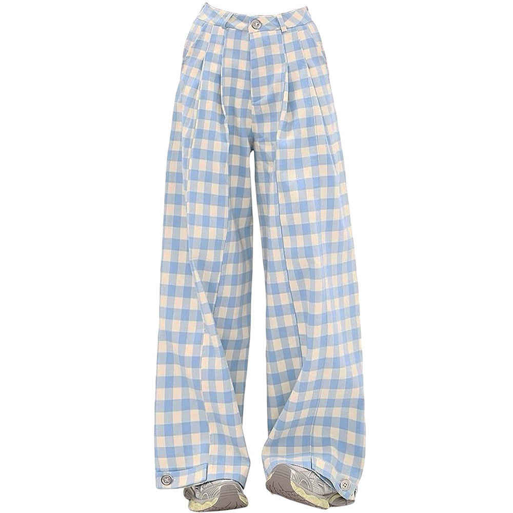 WIDE-LEG PANTS BLUE GINGHAM CHECK