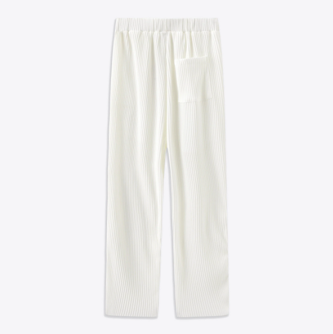 WIDE-LEG PANTS - WHITE RIBBED STYLISH RIBBED PANTS