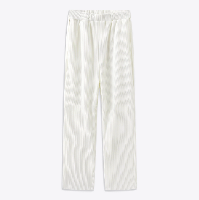 WIDE-LEG PANTS - WHITE RIBBED STYLISH RIBBED PANTS