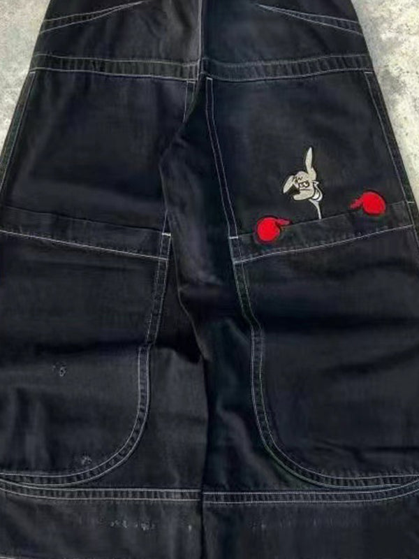 WIDE-LEG PANTS WITH POCKETS AND EMBROIDERY - BOYFRIEND FIT VINTAGE