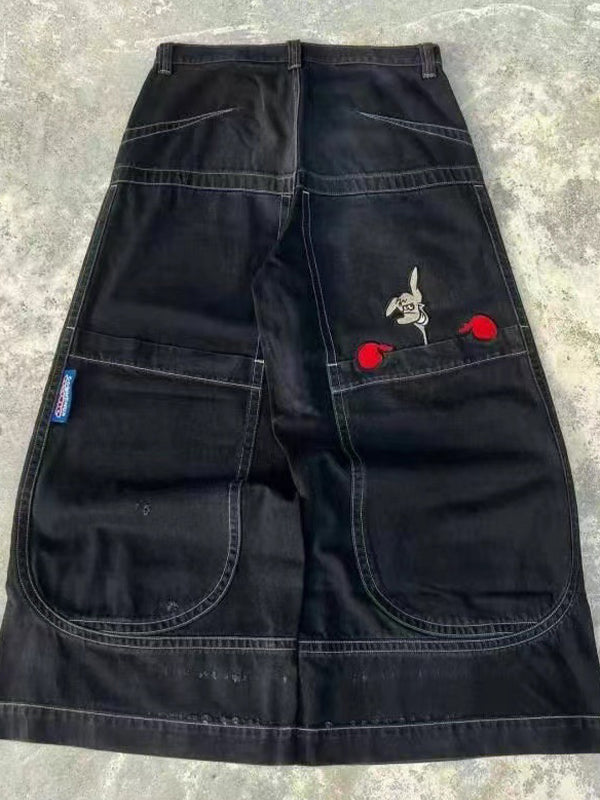 WIDE-LEG PANTS WITH POCKETS AND EMBROIDERY - BOYFRIEND FIT VINTAGE