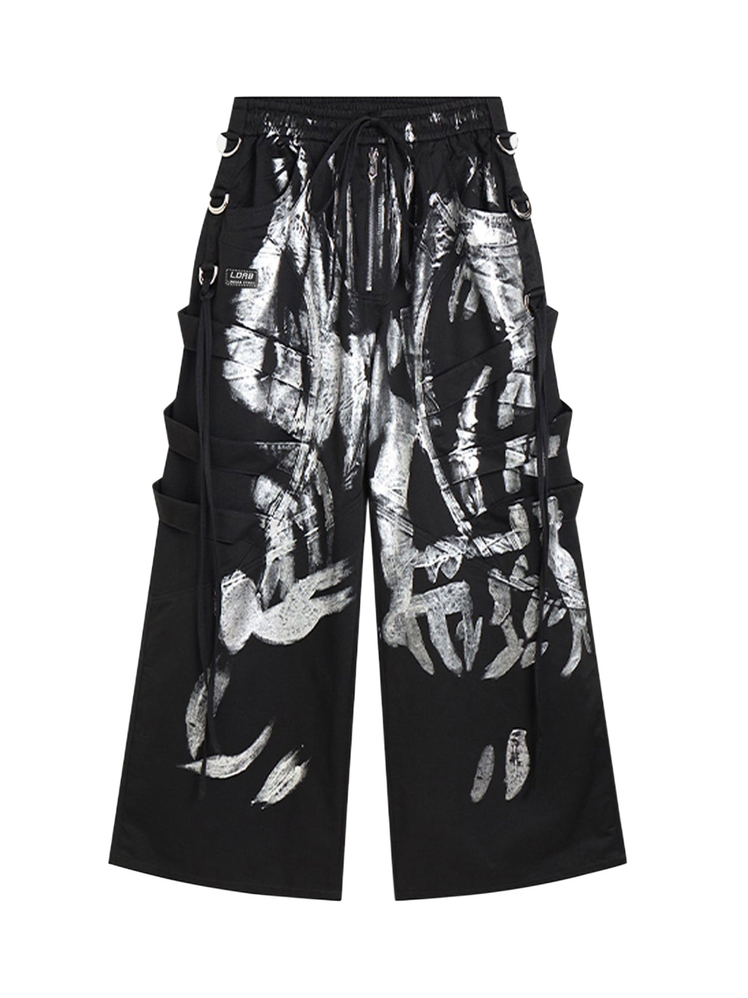 WIDE-LEG PANTS WITH SILVER ABSTRACT DESIGN AND BRUSHED SILVER RIBBON