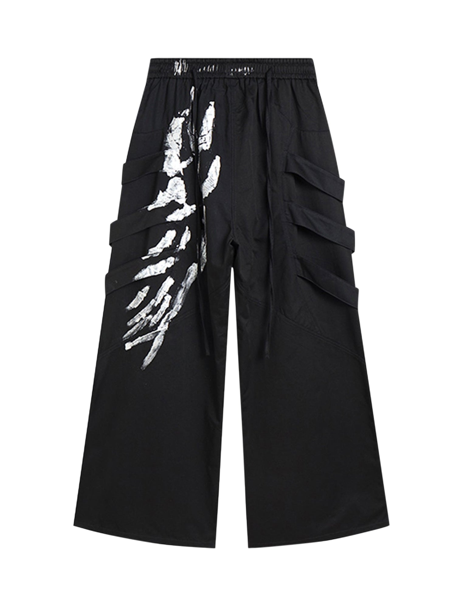 WIDE-LEG PANTS WITH SILVER ABSTRACT DESIGN AND BRUSHED SILVER RIBBON