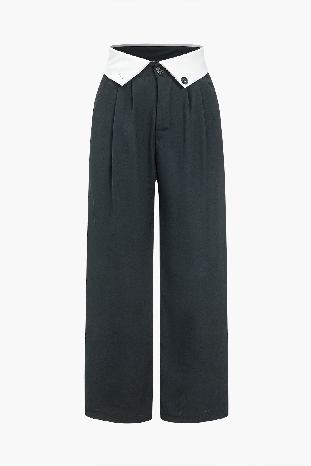 WIDE-LEG PANTS WITH WHITE COLLAR WAISTBAND HIGH WAIST WIDE DESIGN