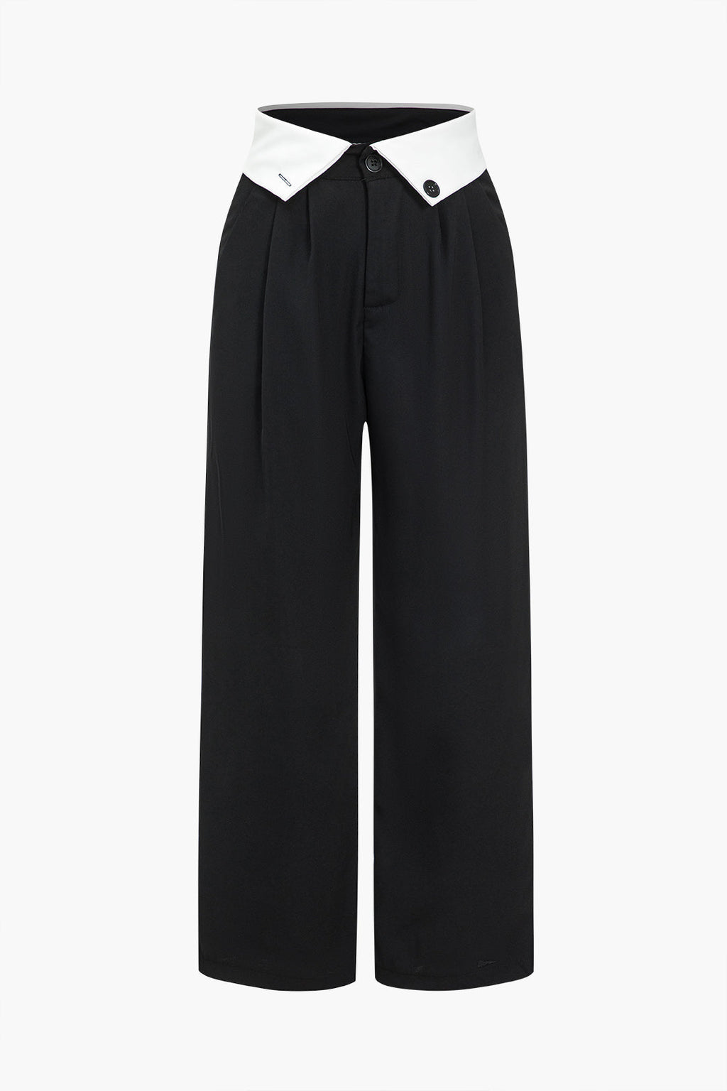 WIDE-LEG PANTS WITH WHITE COLLAR WAISTBAND HIGH WAIST WIDE DESIGN