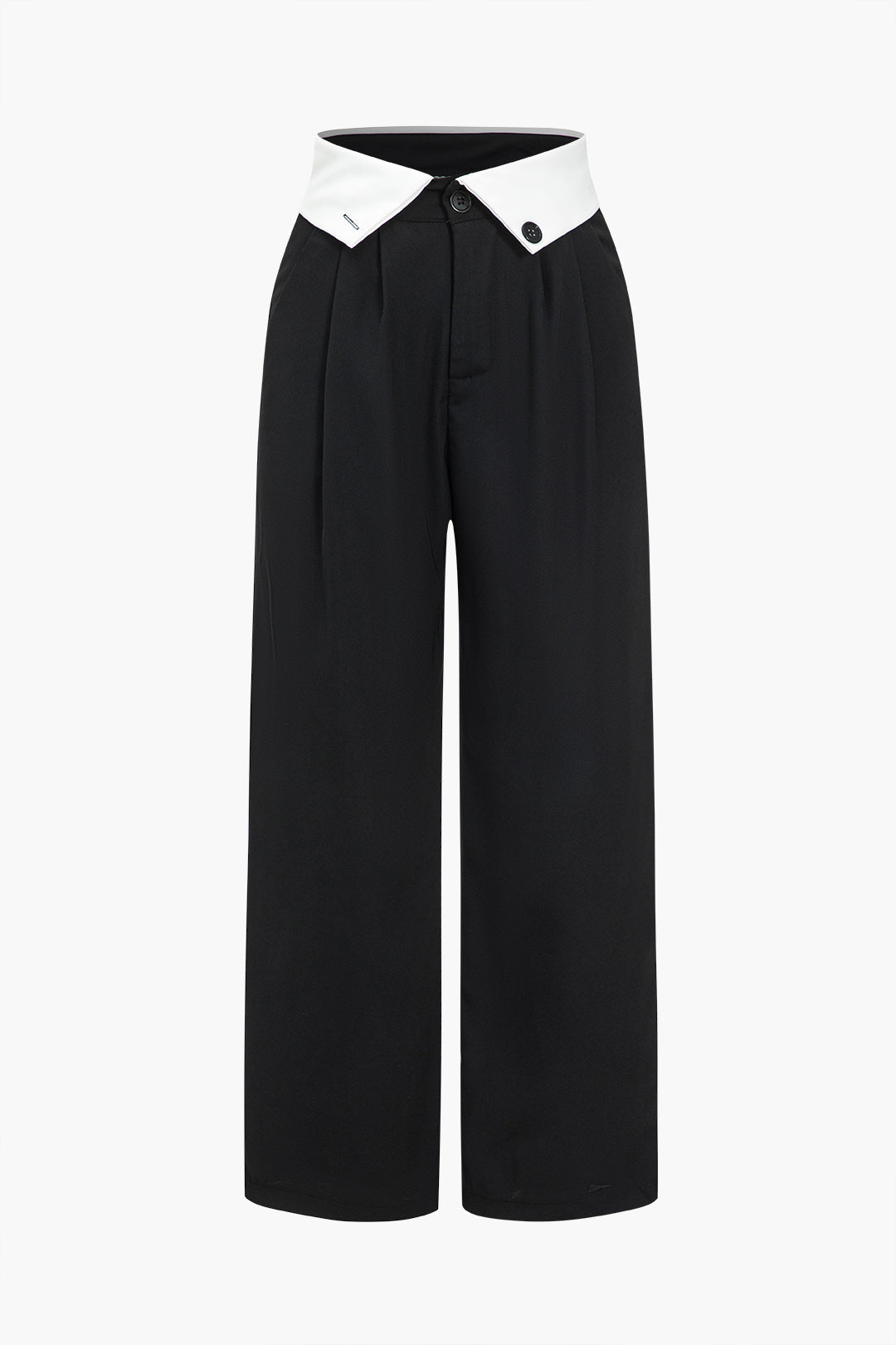 WIDE-LEG PANTS WITH WHITE COLLAR WAISTBAND HIGH WAIST WIDE DESIGN
