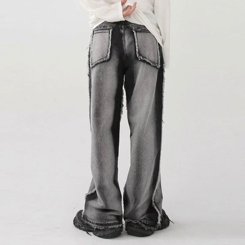 WIDE-LEG PATCHWORK DENIM PANTS BAGGY FIT JEANS