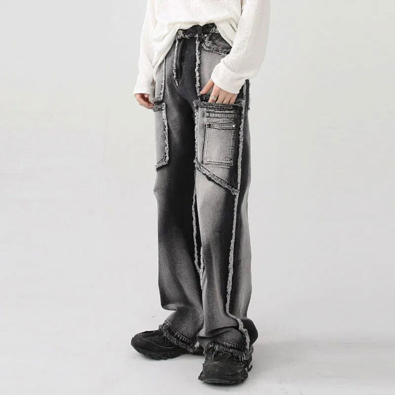 WIDE-LEG PATCHWORK DENIM PANTS BAGGY FIT JEANS