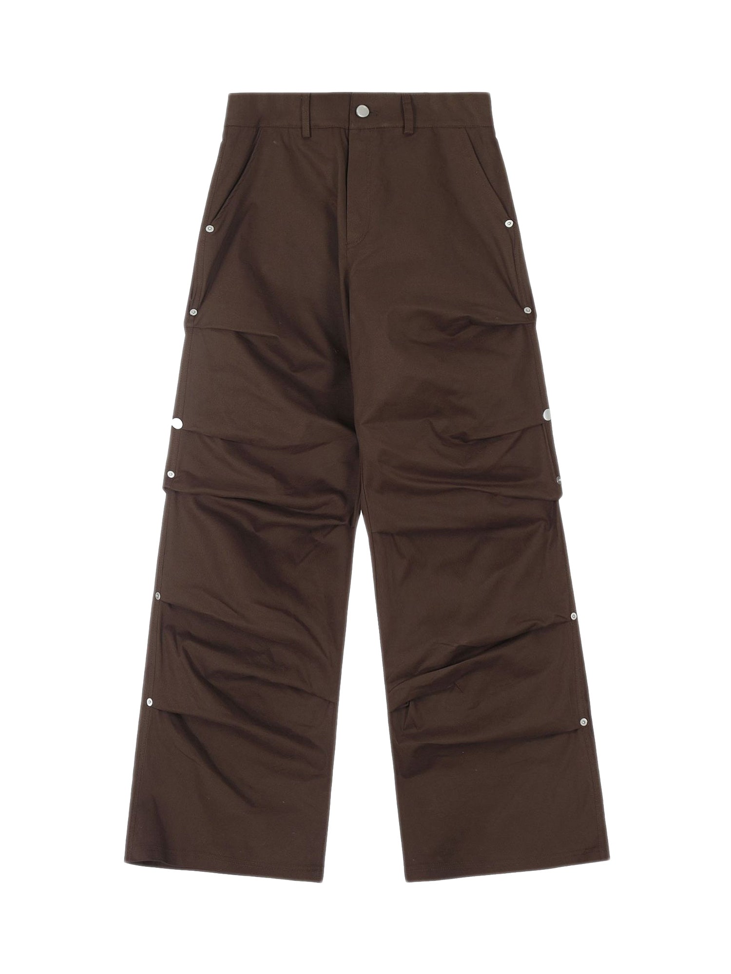 WIDE LEG PLEATED CARGO PANTS WITH SNAP CLOSURES IN BROWN
