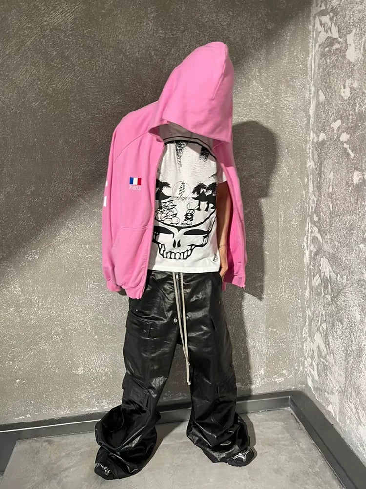 WIDE-LEGGED CARGO PANTS MATTE COATED OVERALLS