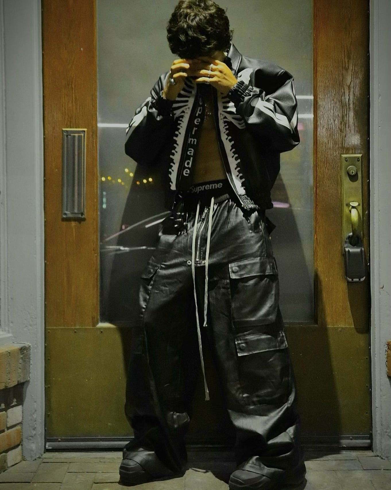 WIDE-LEGGED CARGO PANTS MATTE COATED OVERALLS