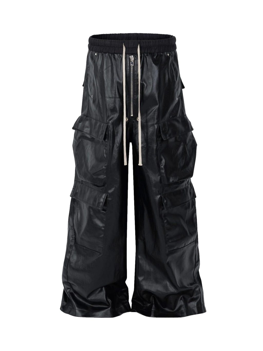 WIDE-LEGGED CARGO PANTS MATTE COATED OVERALLS