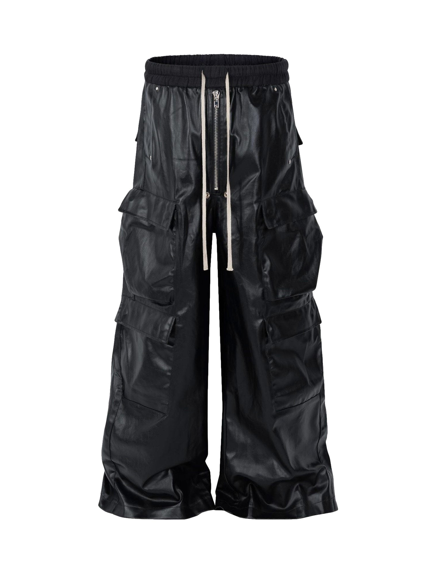 WIDE-LEGGED CARGO PANTS MATTE COATED OVERALLS