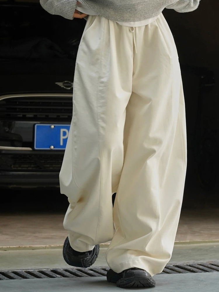 WIDE-LEGGED CREAM PANTS PERFECT FIT ÉLASTIQUE EN COTON