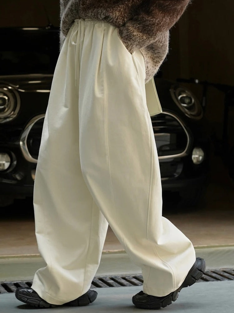 WIDE-LEGGED CREAM PANTS PERFECT FIT ÉLASTIQUE EN COTON