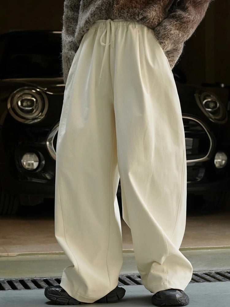 WIDE-LEGGED CREAM PANTS PERFECT FIT ÉLASTIQUE EN COTON