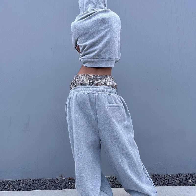 WIDE-LEGGED SWEATPANTS SET - Y2K RETRO DOUBLE-WAISTED STYLE