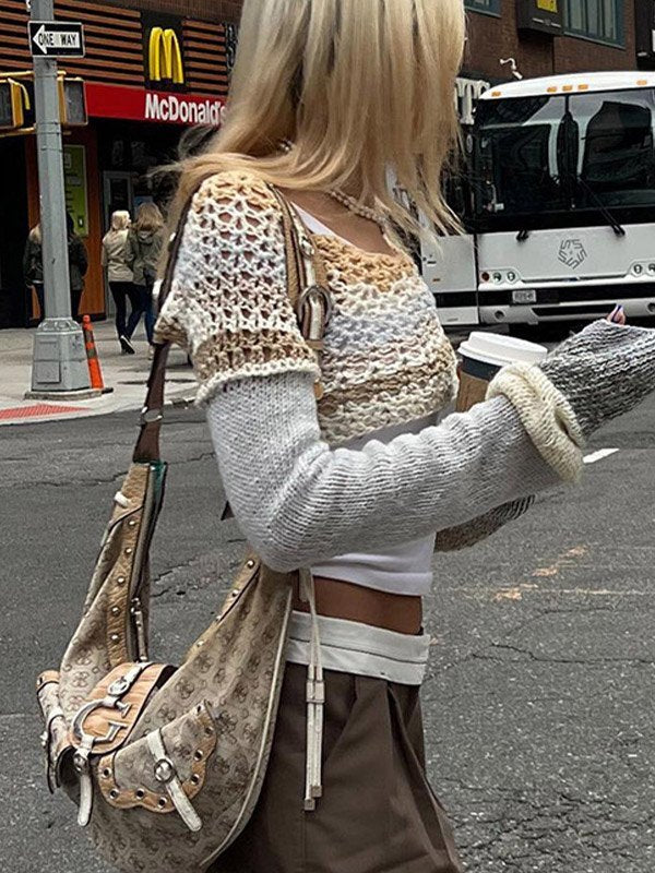 WOMEN'S FASHION OUTFIT SUPER CROP CROCHET TOP AND BOTTOM SET